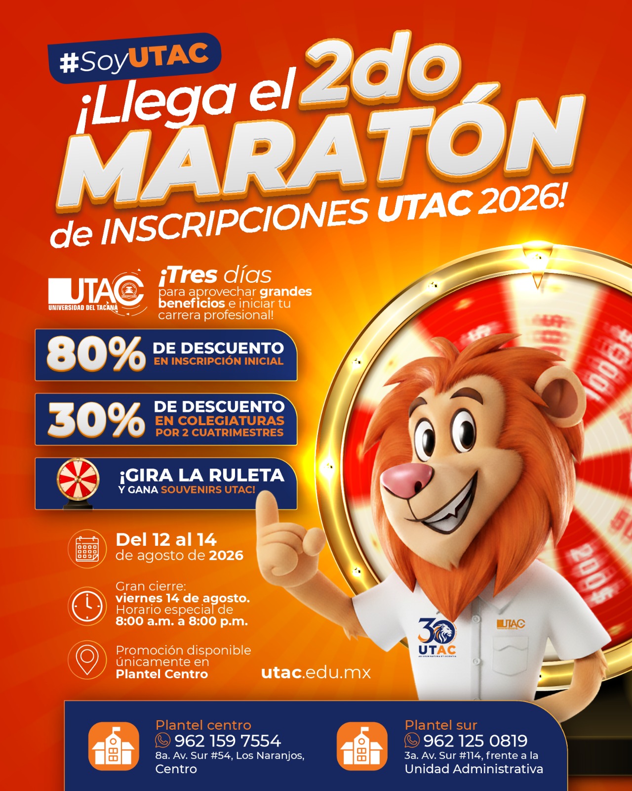 Segundo maratón de inscripciones UTAC 2026